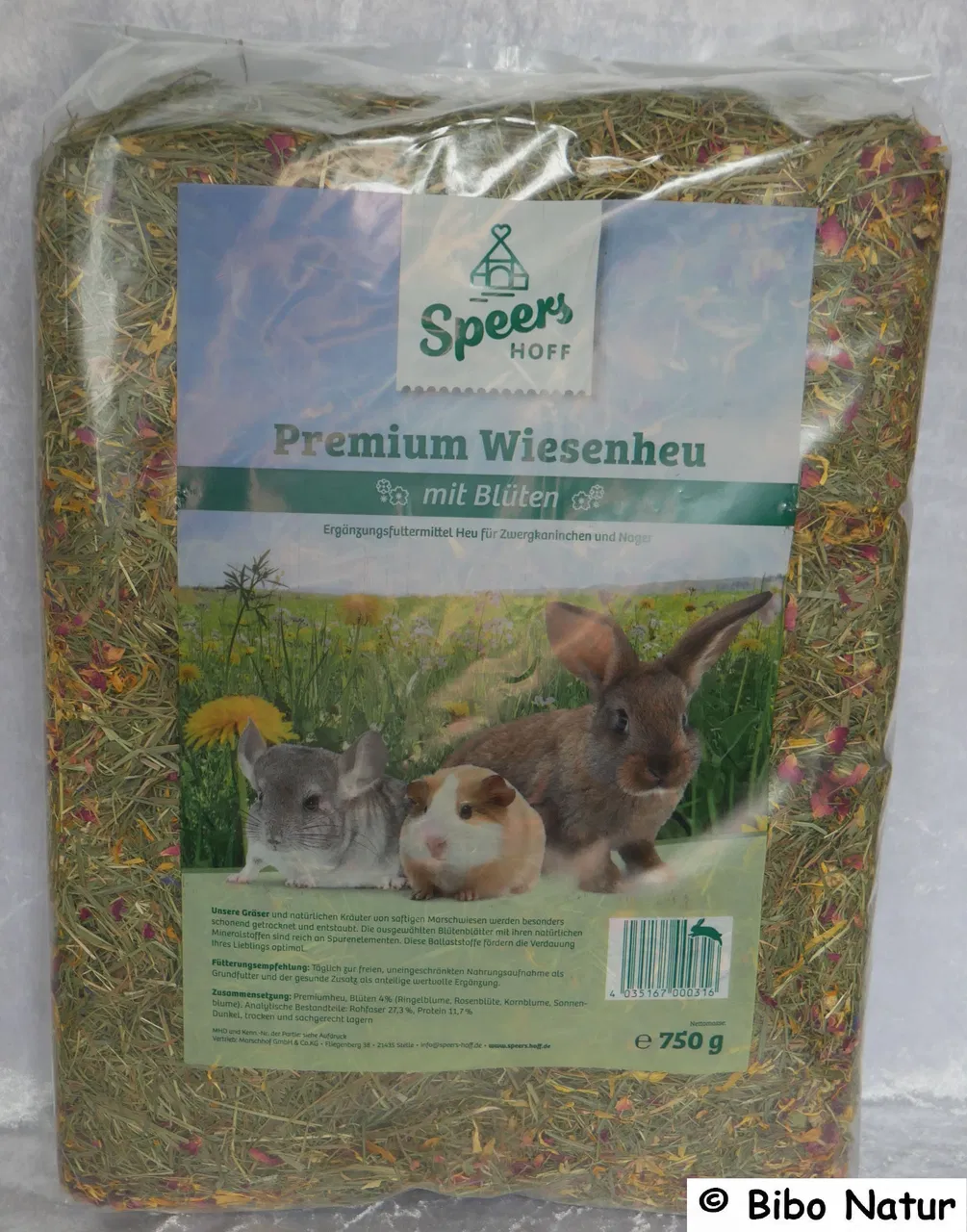 Premium Wiesenheu 750g mit Blüten