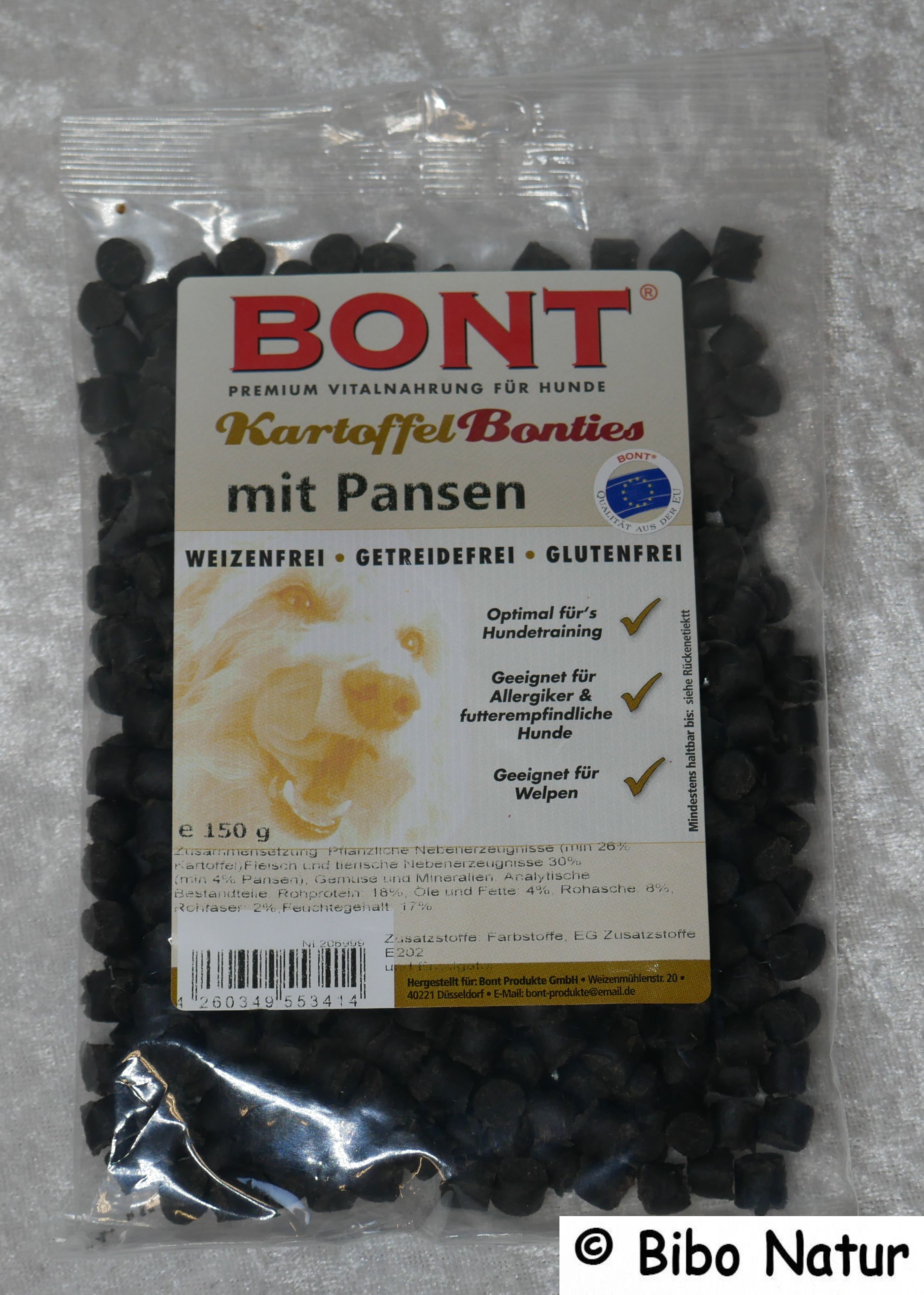 hundertfünfzig Gramm dunkelbraune Leckerlies in Zylinderform