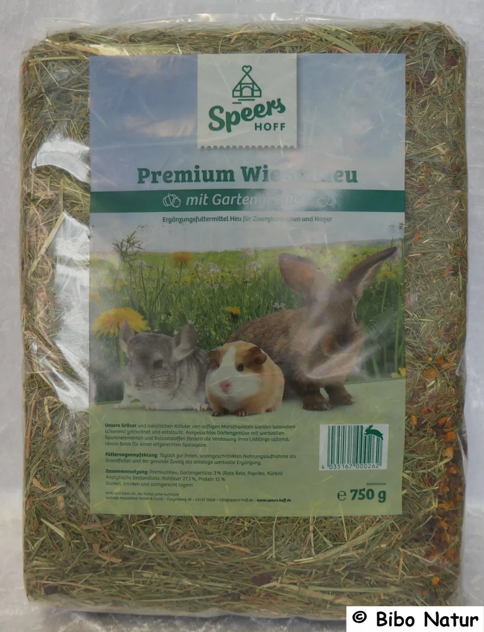 Premium Wiesenheu 750g mit Gartengemüse